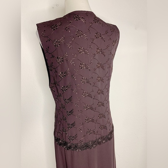 TOKUKO 1ER VOL Burgundy Floral Embroidered Crochet Sleeveless Tunic Dress Size 9 - Picture 7 of 10